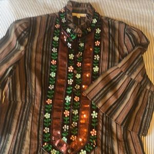 ❤️ Nanette Lenore Brown Sequin Embroidered Blouse